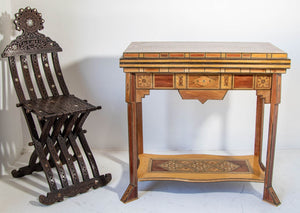 Moroccan Inlaid Card Chess Backgammon Game Table 1950