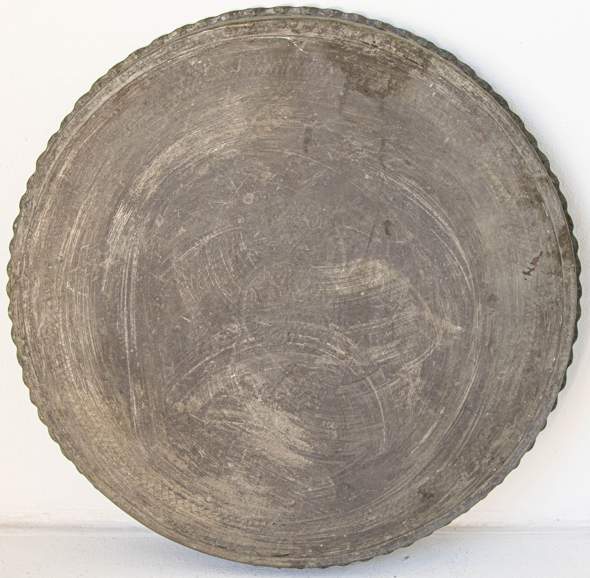 Antique Large Tinned Copper Ottoman Turkish Circular Tray