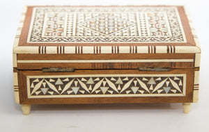 Vintage Spanish Inlaid Marquetry Decorative Music Box Inlaid with White Bone