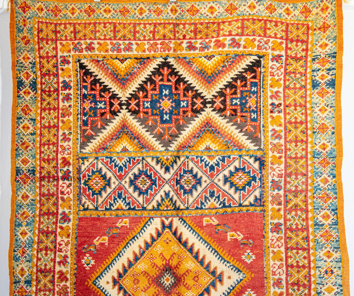 Vintage Moroccan Boujad Berber Rug, Hand-Knotted Wool, Folk Art, 1960s