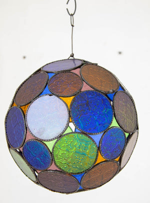 Vintage Large Moroccan Moorish Multi-Color Glass Orb Lantern