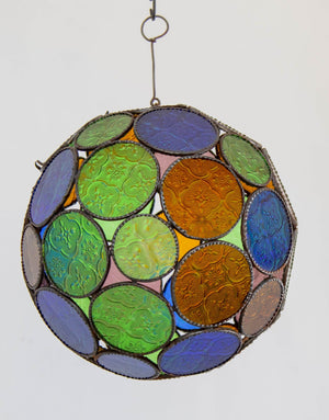Vintage Moroccan Multi-Color Glass Orb Lantern Moorish Style