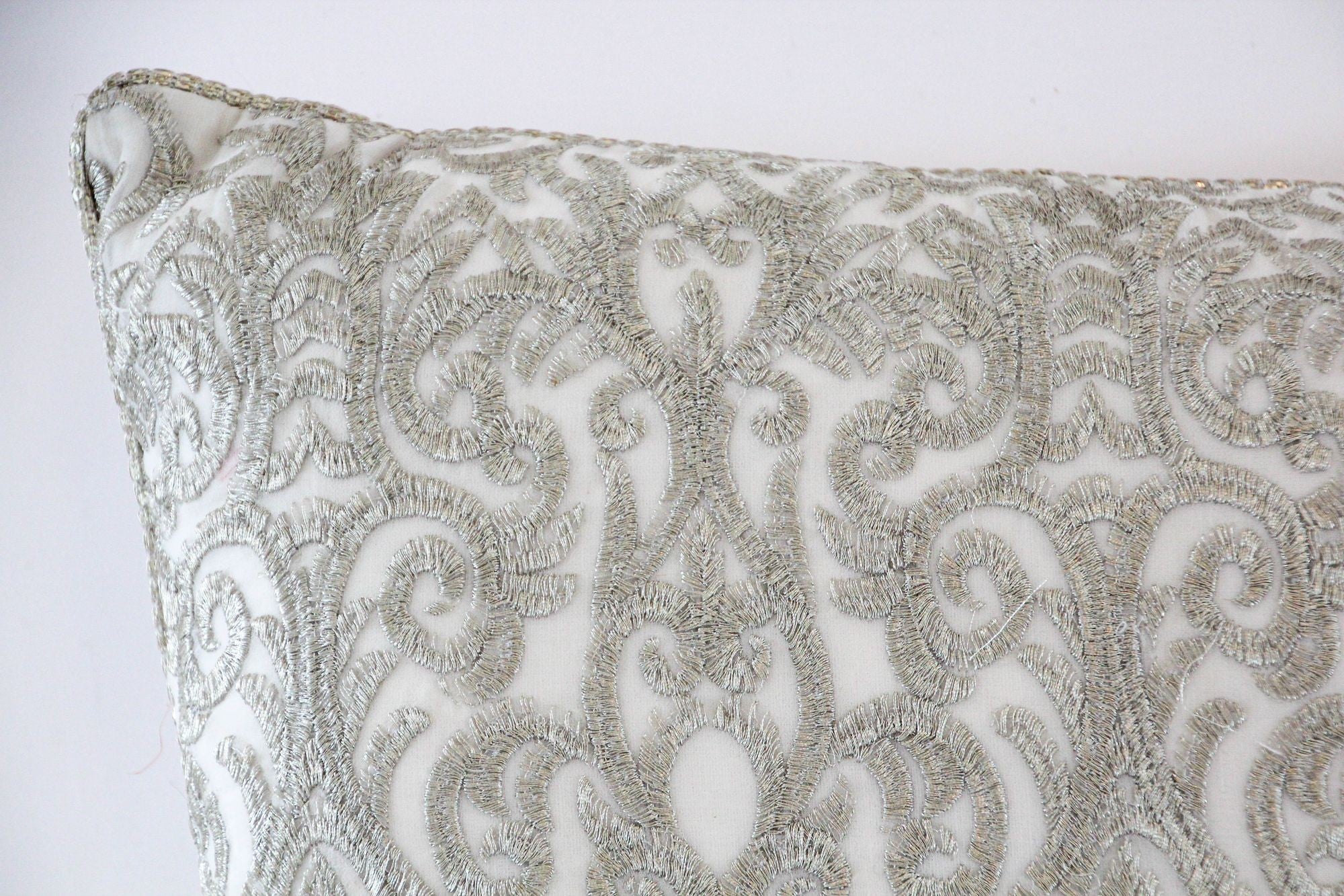 Turkish Moorish Ottoman Style Throw Pillow with Silver Metallic Embroidery