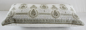 White and Silver Embroidered Mughal Style Throw Pillow