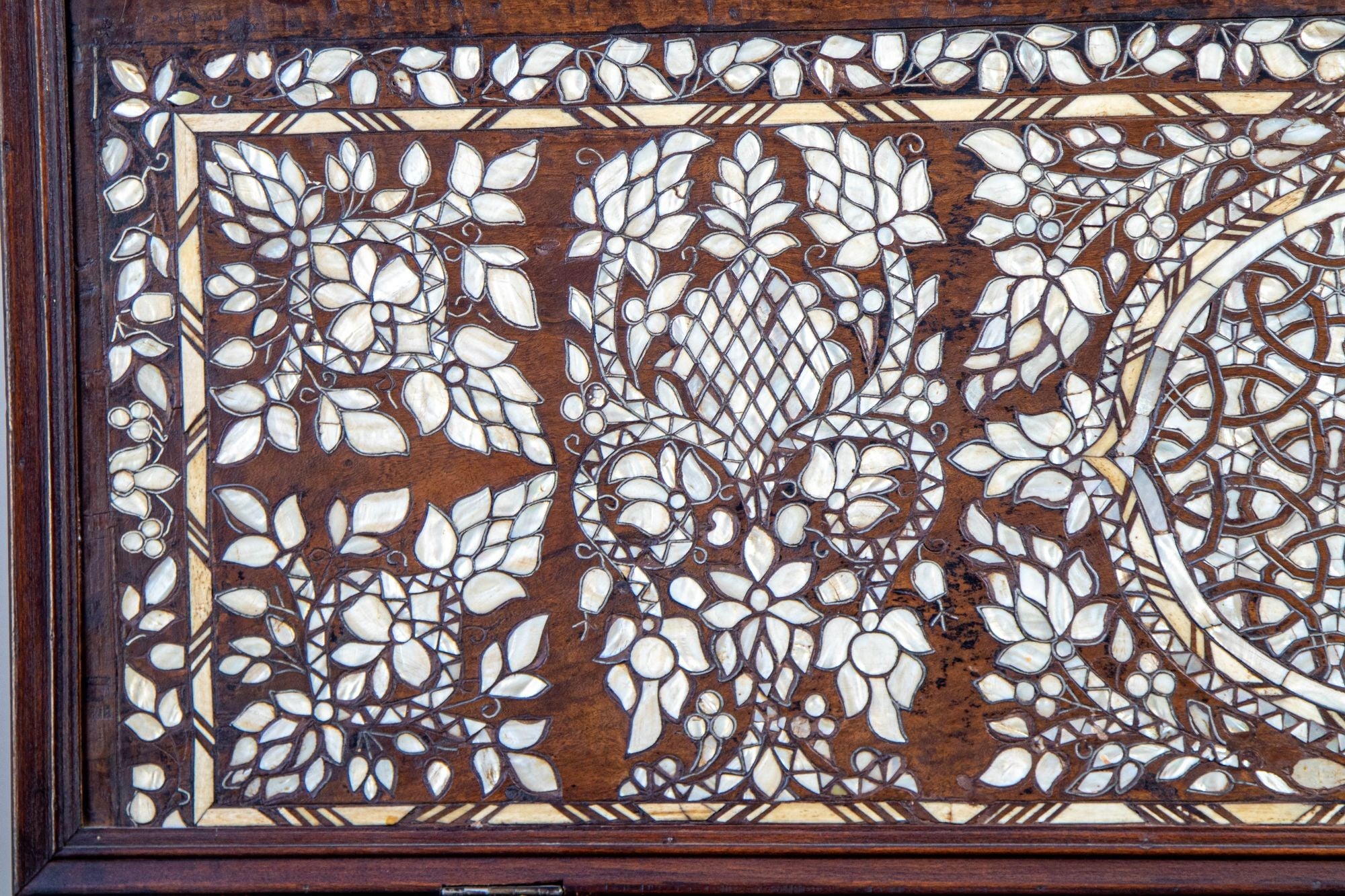 Antique Middle Eastern Mother of Pearl Inlay Dowry Trunk 19th C.