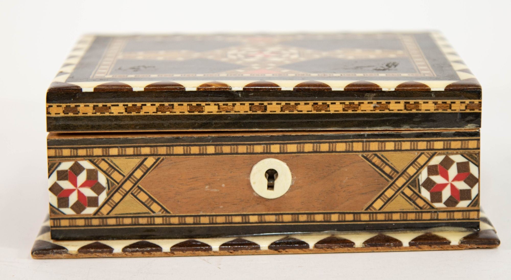 Moorish Wood Box Islamic Marquetry Mosaic Art Granada Spain Khatam Decor 1940s