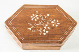 1960s Vintage Moroccan Inlaid Hexagonal Wood Box