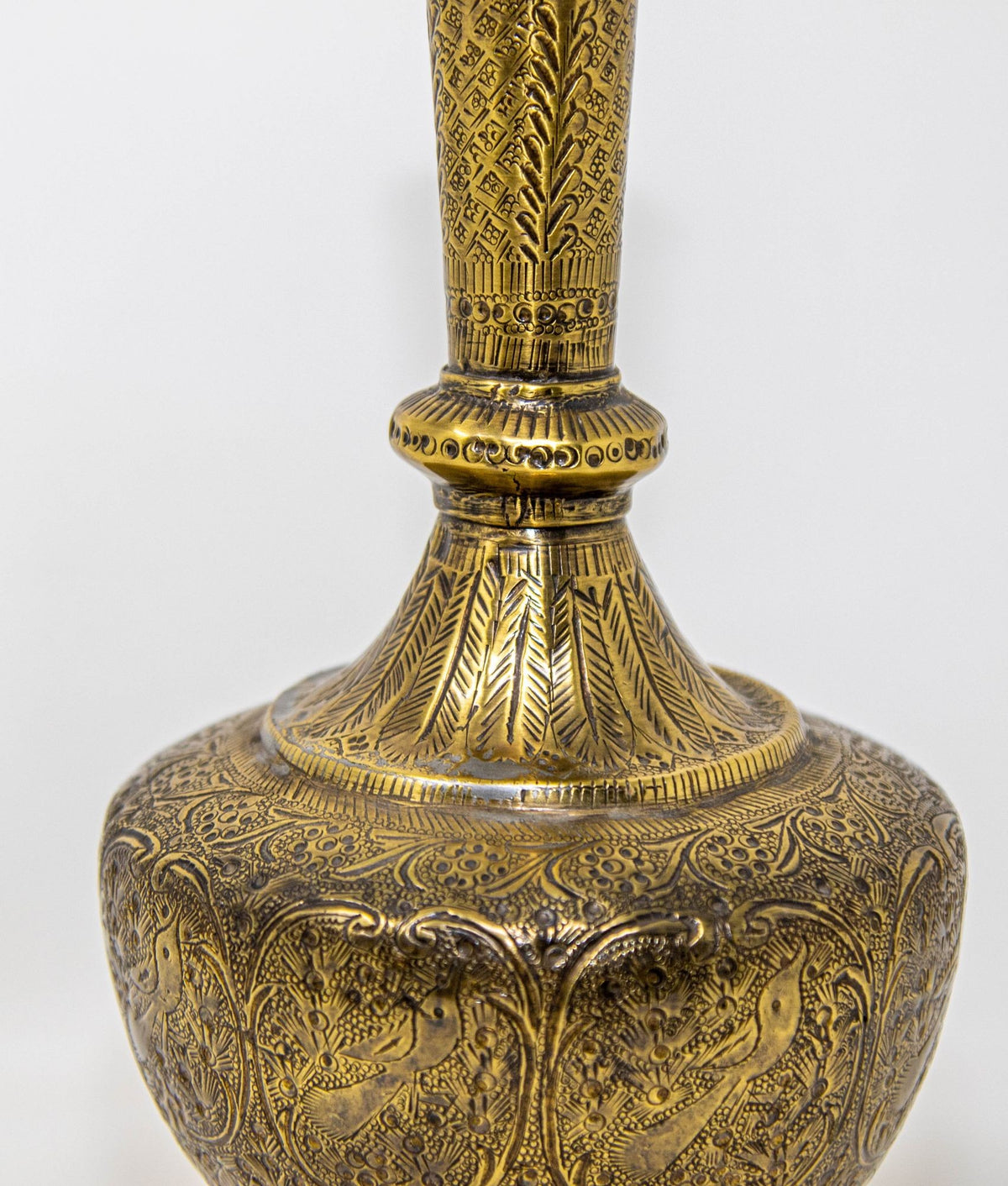 19th Century Antique Persian Brass Etched Vase with Islamic Design