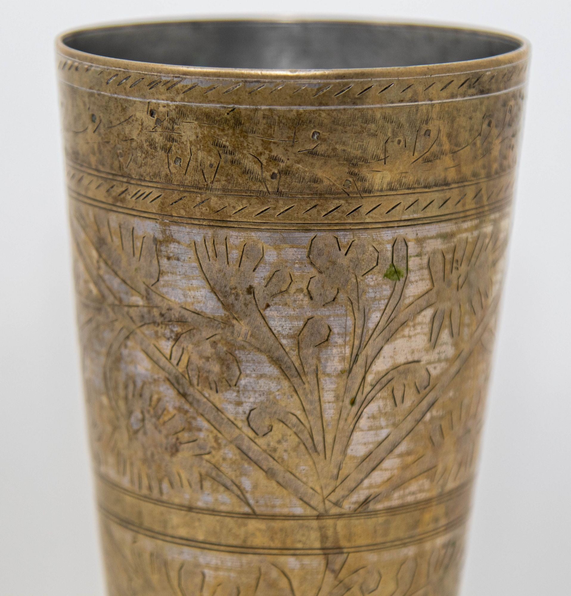 Antique Metal Engraved Mughal Beaker or Vase from India 1940s