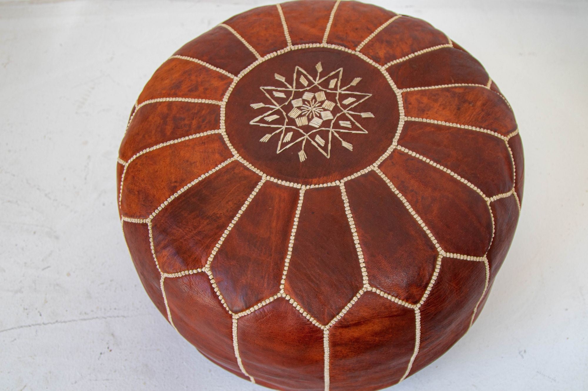 Moroccan Brown Leather Ottoman