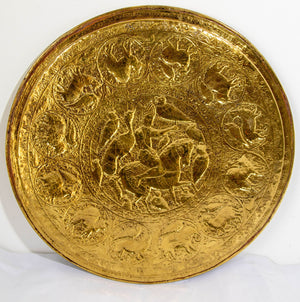 Collectible Islamic Asian Metalwork Polished Brass Tray Circa 1940s
