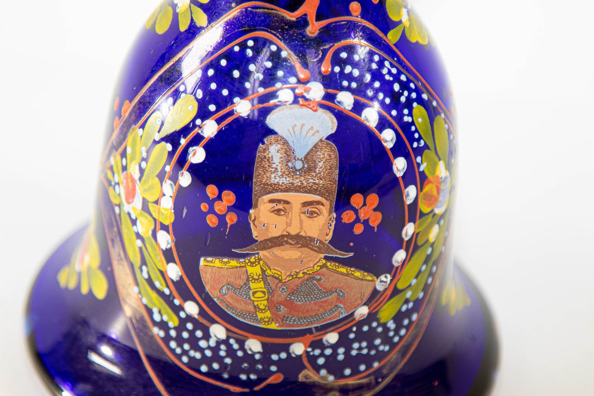 Vintage Royal Blue Enameled Bohemian Glass Vase, Persian Market