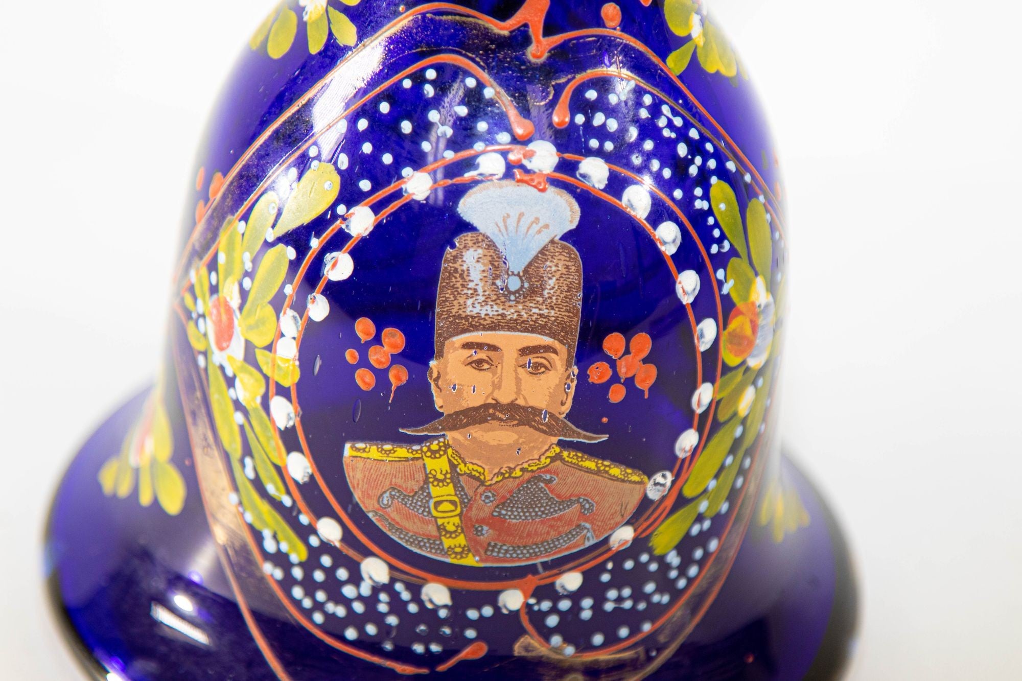 Vintage Royal Blue Opaque Enameled Bohemian Glass Hookah Base