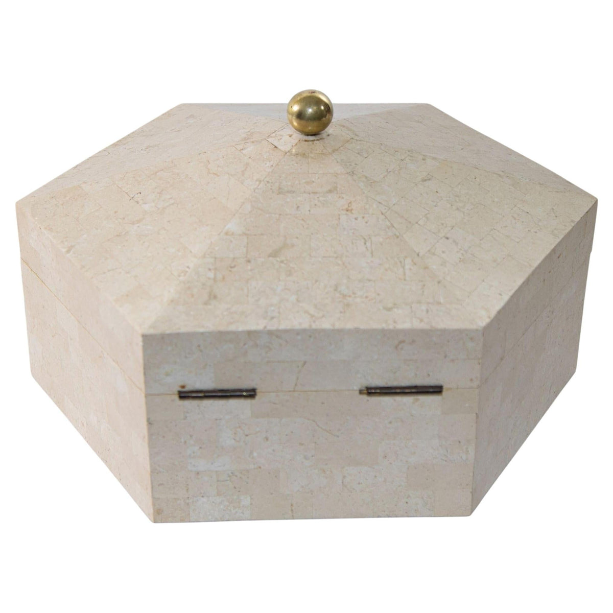 Maitland Smith Post Modern White Tessellated Hexagonal Stone Box 1980's — additional view 13