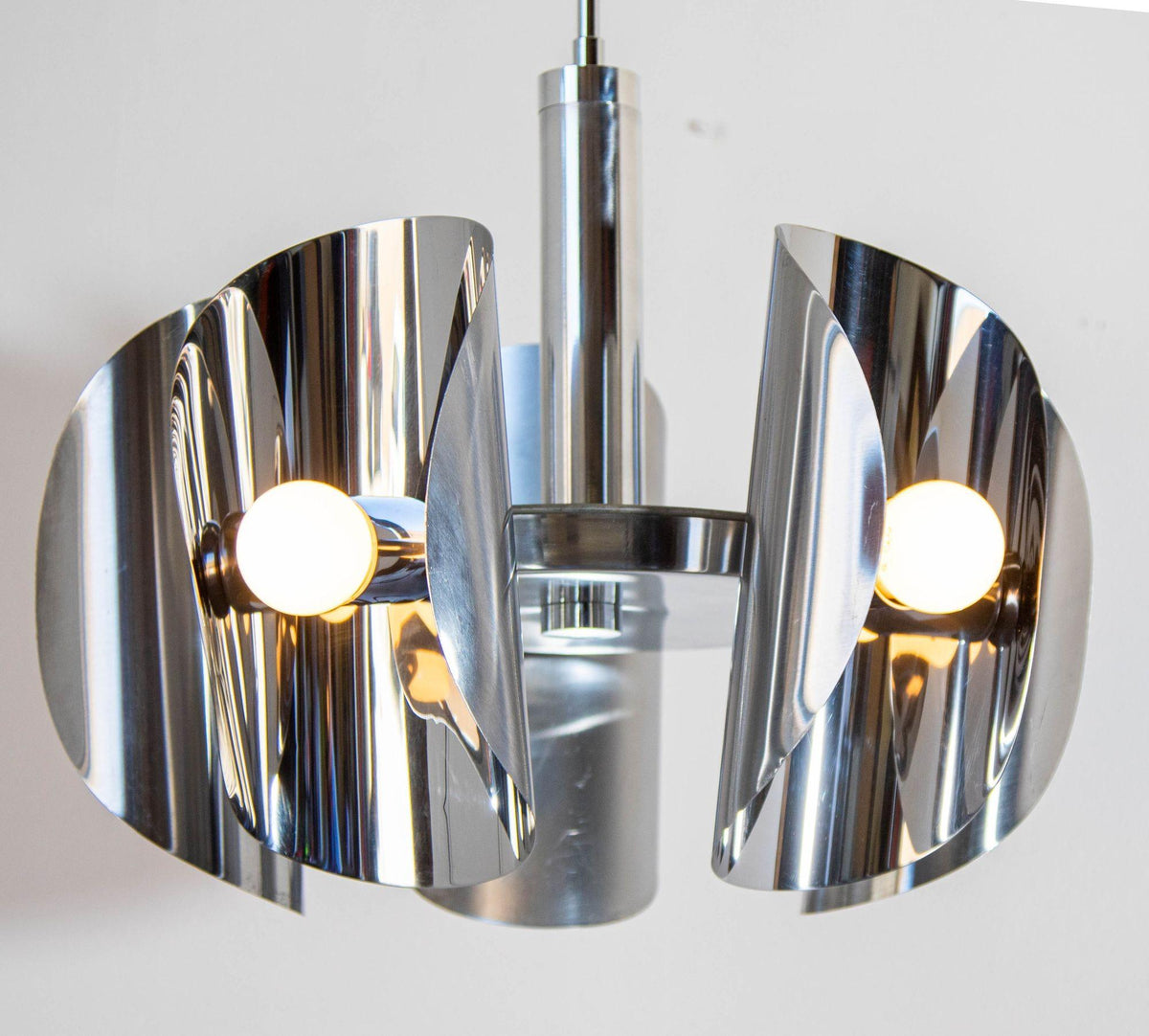 Vintage Chrome lamp Space Age Chandelier with 5 lights in Steel 1970s — Italy