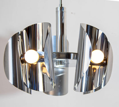 Vintage Chrome lamp Space Age Chandelier with 5 lights in Steel 1970s — Italy
