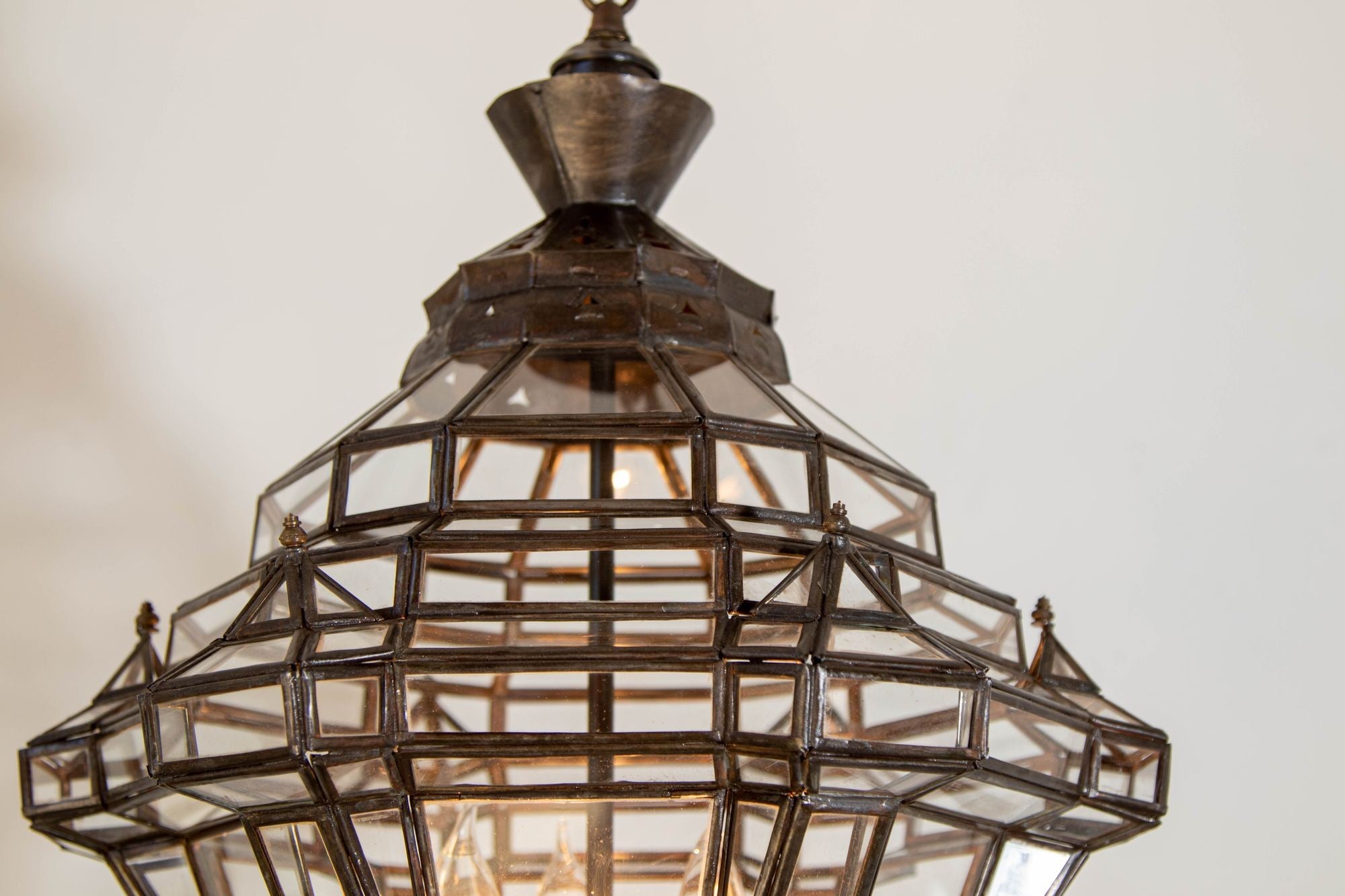 Vintage Moroccan Clear Glass Lantern Moorish Granada Spanish Style