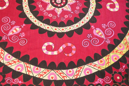 Vintage Suzani Uzbekistan Embroidered Textile Red and Black — additional view 3