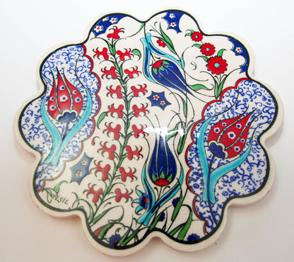 Handcrafted Turkish Iznik Style Ceramic Tiles Set of 3, Vintage, 1980s
