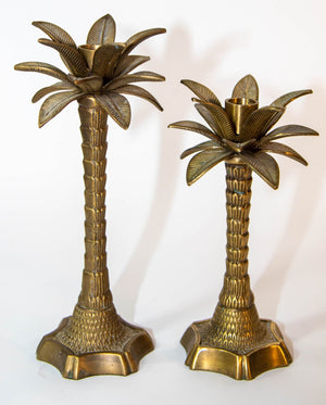 Vintage Brass Moroccan Palm Tree Candlestick Holders Set of 2