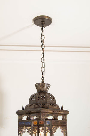 Vintage Moroccan Hanging Lantern Clear and Multicolor Glass Made in Marrakech