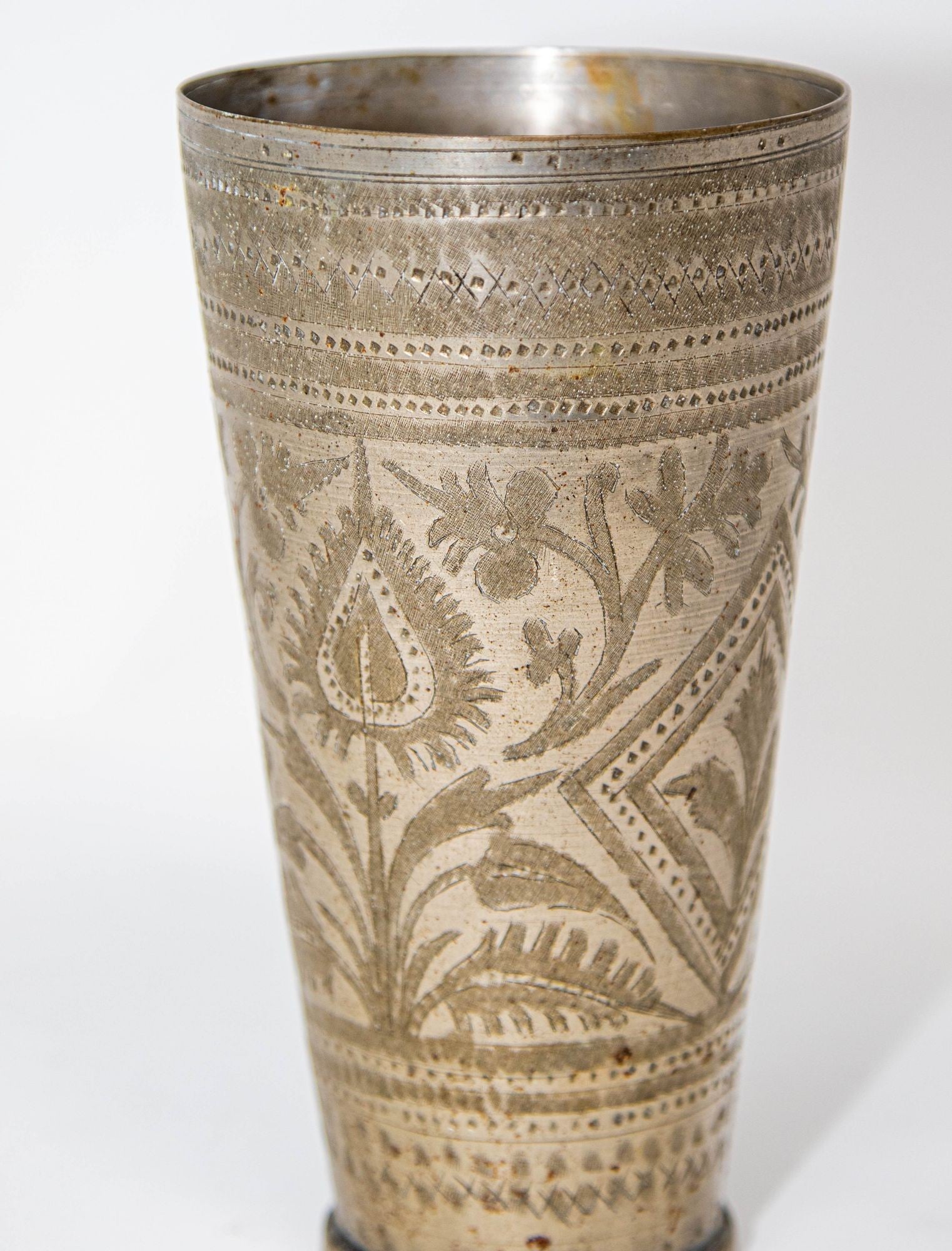 Antique Metal Engraved Beaker or Vase from India 1940s