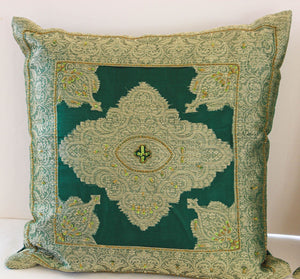 Emerald Green Moorish Throw Pillows Embellished with Sequins and Beads a Pair