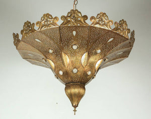 Moroccan Polished Gold Brass Chandelier in Alberto Pinto Style