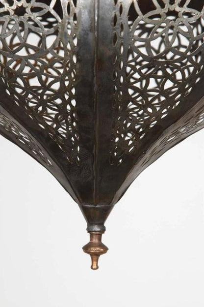 Vintage Moroccan Moorish Clear Glass Pierced Metal Lantern Chandelier, 1980s