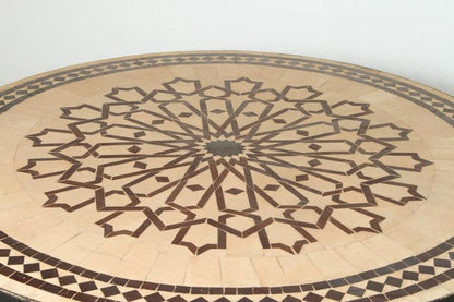 Moroccan Round Mosaic Outdoor Tile Table on Iron Base 47 in