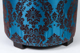Vintage Blue Upholstered Round Moroccan Pouf