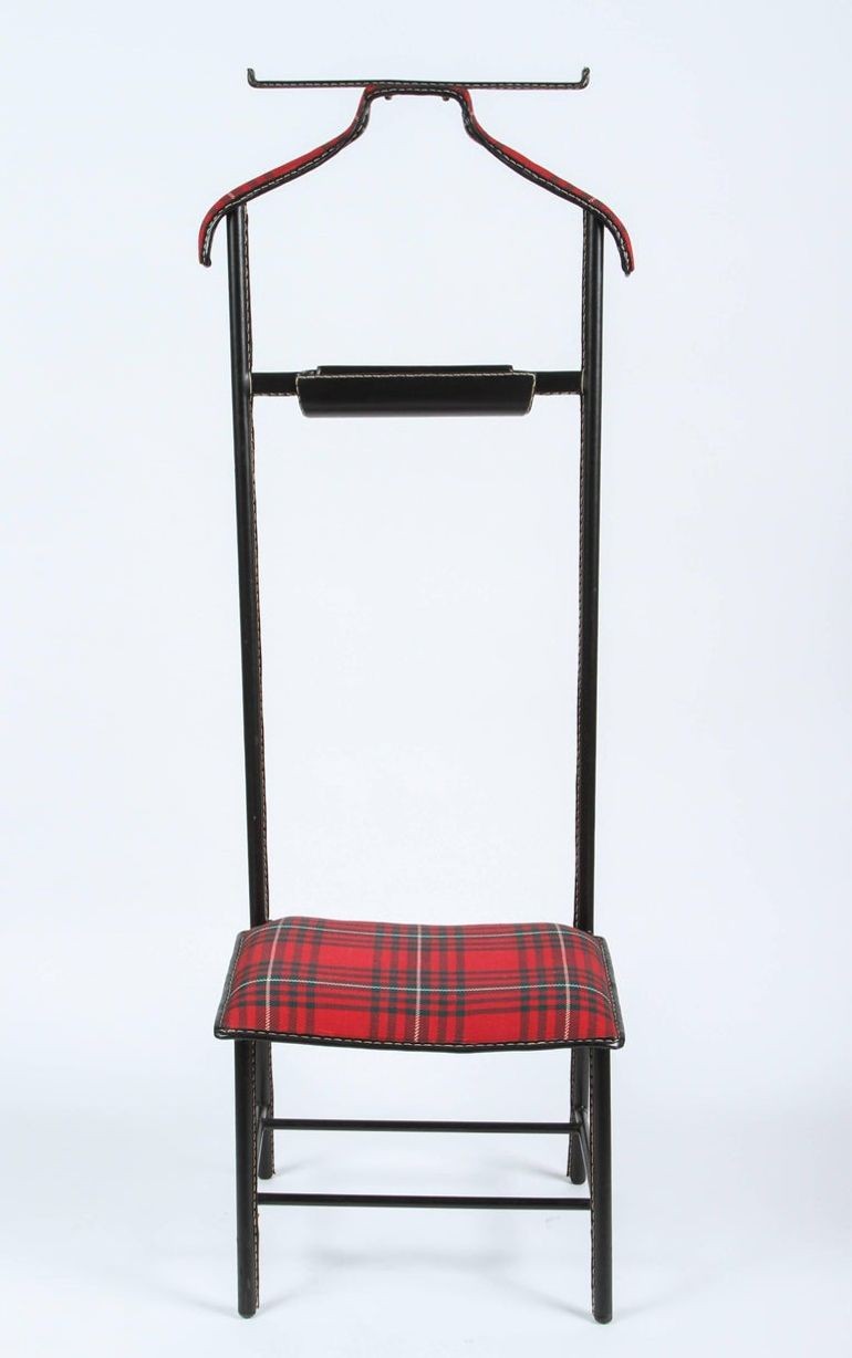 Jacques Adnet Valet Leather Wrapped with Original Tartan Plaid