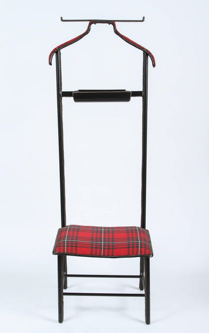 Jacques Adnet Valet Leather Wrapped with Original Tartan Plaid