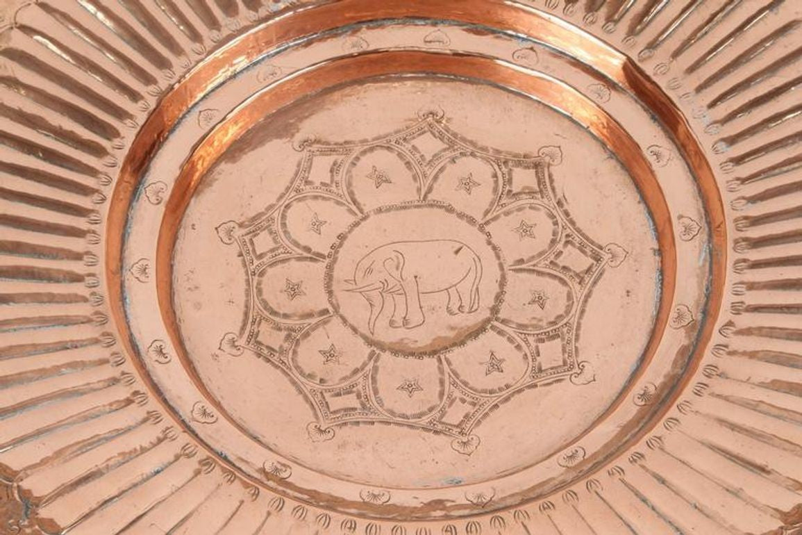 Vintage Asian Hand-Hammered Copper Elephant Tray or Wall Plaque Bowl 1940s