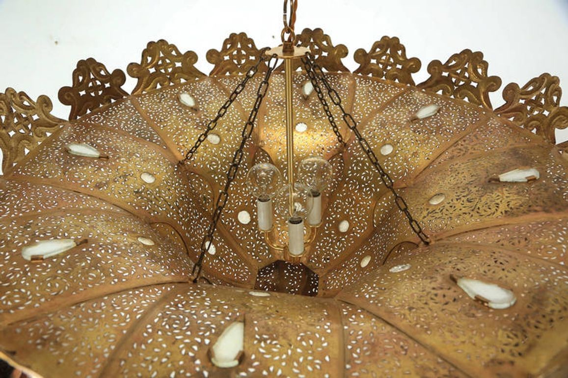 Large Moroccan Moorish Pierced Brass Pasha Chandelier, Alberto Pinto Style