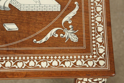 Anglo Indian Mughal Teak Inlaid Side Table, Handcrafted, India, 1950s