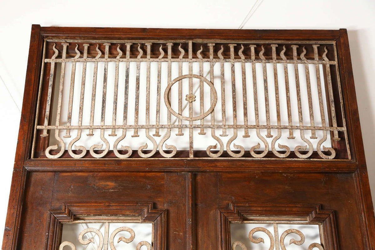 Set of French Painted Double Entry Door with Iron Insert
