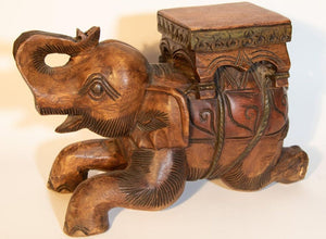 Vintage Asian Elephant Hand-Carved Wooden Stool