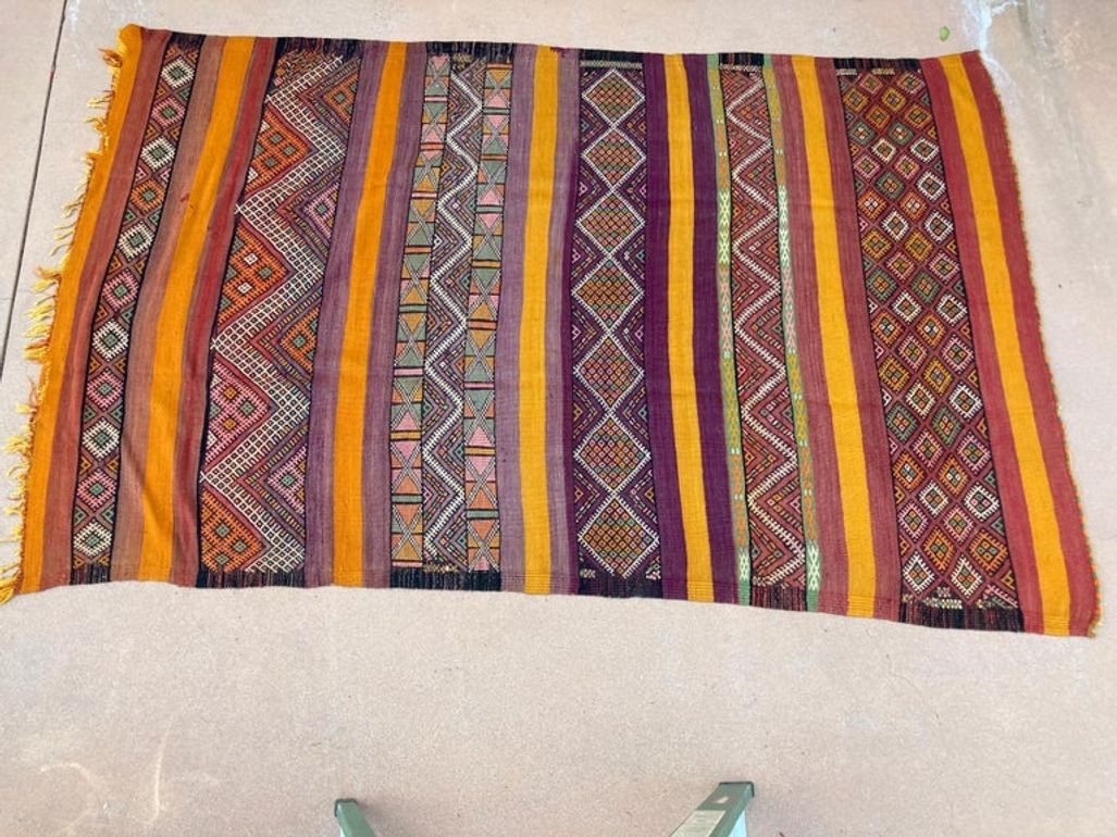 Vintage Hand-Woven Berber Kilim Rug by Moroccan Artisans, 6.5x10 ft