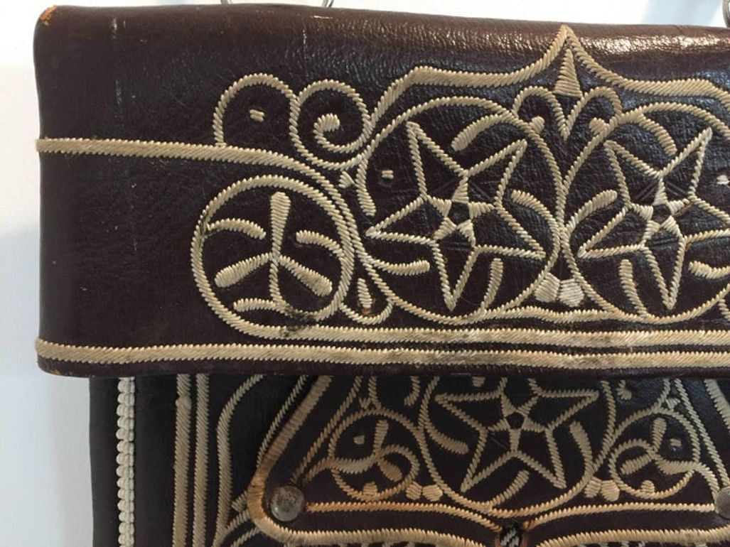 Collectible Vintage Hand-tooled Leather African Berber Tribal Moroccan Bag 1960