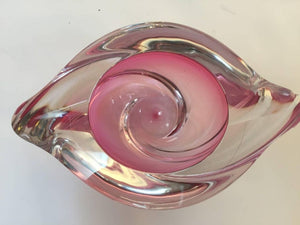 Crystal Pink Ashtray for Val Saint Lambert, Signed