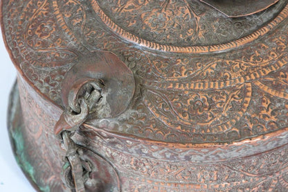 Antique South Asian Mughal Round Tinned Copper Box with Lid India 19th Century