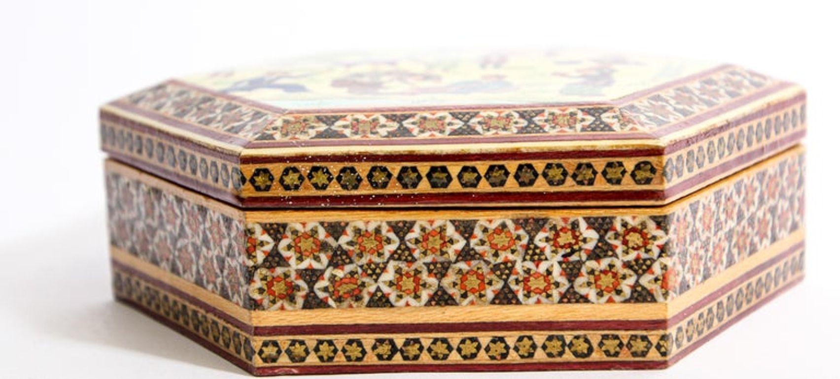 Khatam Persian Micro Mosaic Marquetry Inlaid Jewelry Trinket Box 1950's