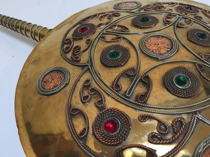 Handcrafted Moroccan Brass Drinking Flask with Glass Stones, 1940