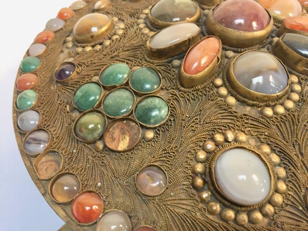 Vintage Agate Inlaid Moorish Wedding Jewelry Dressing Box