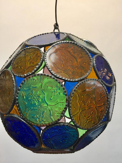 Handcrafted Moroccan Moorish Glass Orb Lantern with Multi-Color Glass