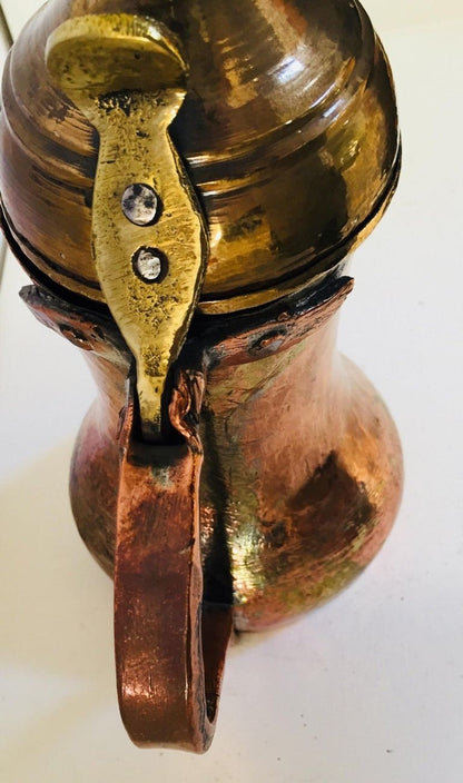 Antique Dallah Coffee Pot, Hand-Hammered Copper & Brass, Oman, 1890