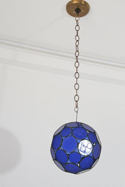 Vintage Moroccan Cobalt Blue Glass Orb Lantern, Marrakech, circa 1970