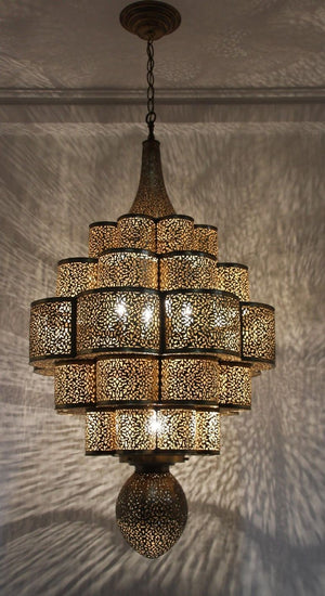 Large Moroccan Brass Chandelier Moorish Alhambra