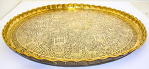 Large Antique Decorative Indo-Persian Mughal Hammered Brass Tray 19th c.